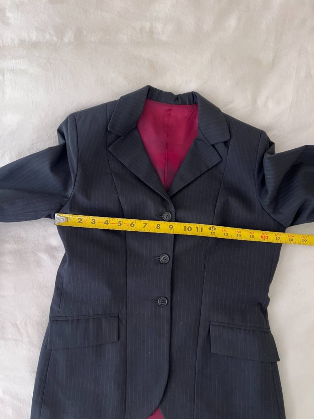 Women's Equestrian Hunt Coat Navy Blue with Light Blue Pinstripe Size 14 - Picture 9 of 12
